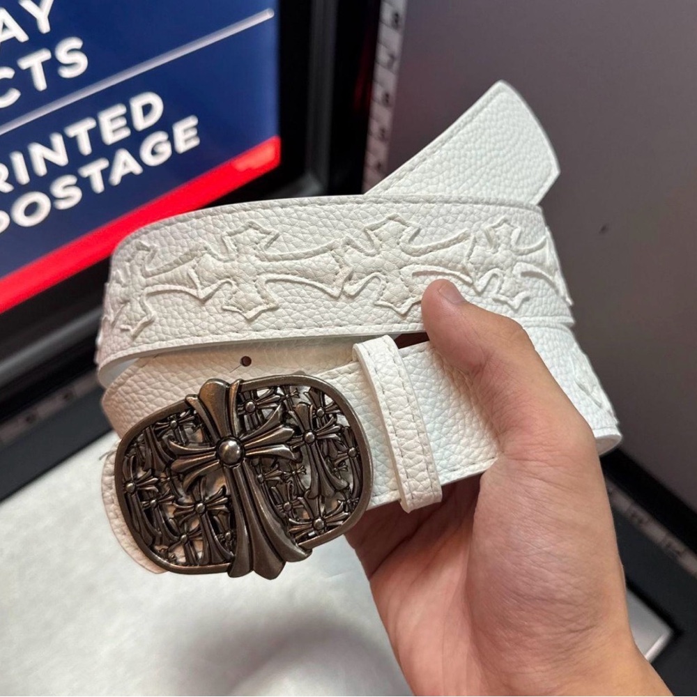 & Other Stories White Embossed Belt with Silver Buckle